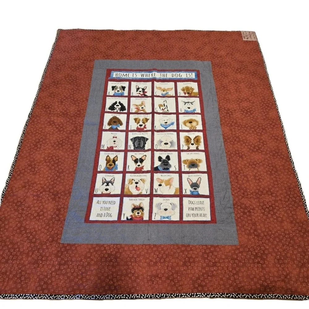 Handmade Dog Alphabet Quilt Henry Glass Novelty Dog Cotton Patchwork Star 69x55